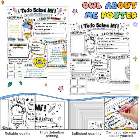 Nuanchu 36 Pcs 20'' x 17'' Color Your Own All About Me Spanish Posters Spanish All About Me Poster Bilingual Elementary School Posters for Students School Activities Kindergarten Spanish Speaking Kids in Saudi Arabia