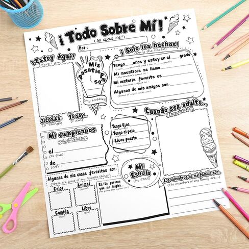 Nuanchu 36 Pcs 20'' x 17'' Color Your Own All About Me Spanish Posters Spanish All About Me Poster Bilingual Elementary School Posters for Students School Activities Kindergarten Spanish Speaking Kids in Saudi Arabia