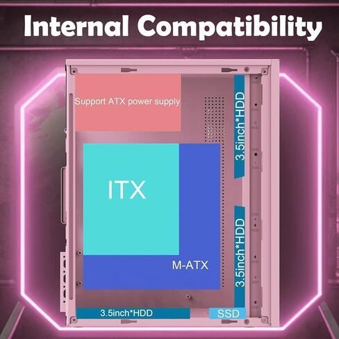 حافظة وردية/matx، حافظة itx، حافظة كمبيوتر Micro ATX عالية تدفق الهواء، تدعم MATX، Mini-ITX، حافظة Micro ATX نحيفة مع منفذ USB2.0x2 I/O، وردي بدون مراوح in Kuwait
