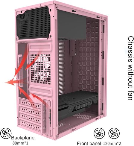 حافظة وردية/matx، حافظة itx، حافظة كمبيوتر Micro ATX عالية تدفق الهواء، تدعم MATX، Mini-ITX، حافظة Micro ATX نحيفة مع منفذ USB2.0x2 I/O، وردي بدون مراوح in Kuwait