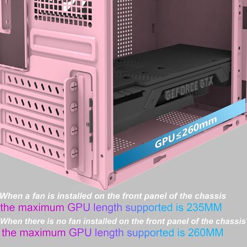 حافظة وردية/matx، حافظة itx، حافظة كمبيوتر Micro ATX عالية تدفق الهواء، تدعم MATX، Mini-ITX، حافظة Micro ATX نحيفة مع منفذ USB2.0x2 I/O، وردي بدون مراوح in Kuwait