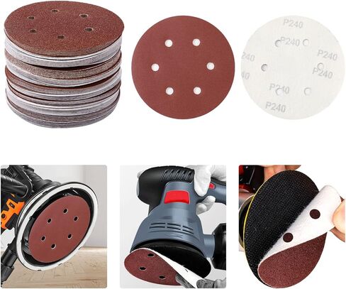 100 قطعة من أقراص الصنفرة ذات الخطاف والحلقة مقاس 6 بوصات مع حبيبات متنوعة 40/80/120/180/240 للحصول على لمسة نهائية فائقة in Kuwait