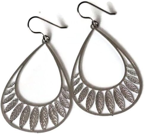 Leaf Cutout Dangle Earrings Lightweight Teardrop on Hypoallergenic Titanium Hooks (Silver) in Saudi Arabia