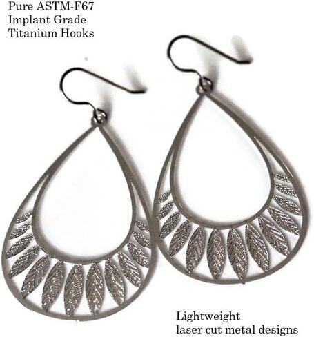Leaf Cutout Dangle Earrings Lightweight Teardrop on Hypoallergenic Titanium Hooks (Silver) in Saudi Arabia