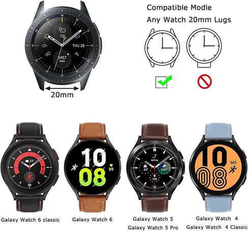 Tasikar 20mm Leather Bands Compatible with Samsung Galaxy Watch 6/5/4 Band/Watch 6 Classic 43mm 47mm/Watch 5 Pro Band, Genuine Leather Strap Bracelet for Galaxy Watch 4 Classic/Watch 3 in Saudi Arabia