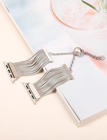 Wearlizer Compatible with Apple Watch Band Women 38mm 40mm 41mm 44mm 42mm 45mm 49mm, Dressy Stainless Steel Tassel Strap Metal Chain Bracelet for iWatch Bands Ultra SE Series 9 8 7 6 5 4 3 2 1 in Saudi Arabia