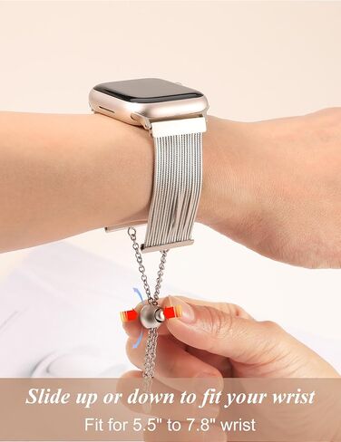 Wearlizer Compatible with Apple Watch Band Women 38mm 40mm 41mm 44mm 42mm 45mm 49mm, Dressy Stainless Steel Tassel Strap Metal Chain Bracelet for iWatch Bands Ultra SE Series 9 8 7 6 5 4 3 2 1 in Saudi Arabia