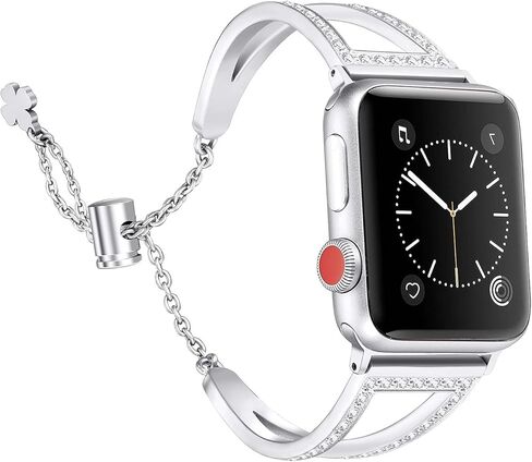 Secbolt Bling Bands Compatible with Apple Watch Bands 38mm 40mm 41mm 42mm 44mm 45mm iWatch Series 9/8/7/6/5/4/3/2/1/SE, Women Dressy Metal Jewelry Bracelet Bangle Wristband Stainless Steel in Kuwait