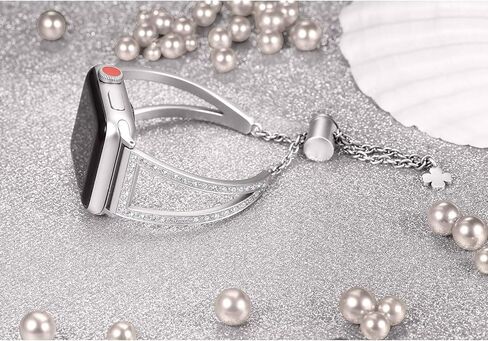 Secbolt Bling Bands Compatible with Apple Watch Bands 38mm 40mm 41mm 42mm 44mm 45mm iWatch Series 9/8/7/6/5/4/3/2/1/SE, Women Dressy Metal Jewelry Bracelet Bangle Wristband Stainless Steel in Kuwait