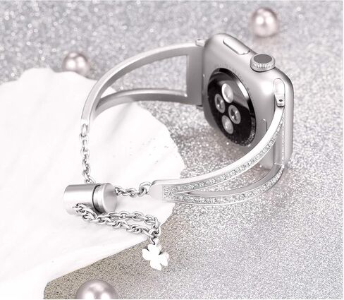 Secbolt Bling Bands Compatible with Apple Watch Bands 38mm 40mm 41mm 42mm 44mm 45mm iWatch Series 9/8/7/6/5/4/3/2/1/SE, Women Dressy Metal Jewelry Bracelet Bangle Wristband Stainless Steel in Kuwait