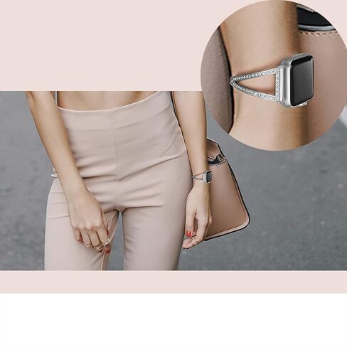 Secbolt Bling Bands Compatible with Apple Watch Bands 38mm 40mm 41mm 42mm 44mm 45mm iWatch Series 9/8/7/6/5/4/3/2/1/SE, Women Dressy Metal Jewelry Bracelet Bangle Wristband Stainless Steel in Kuwait