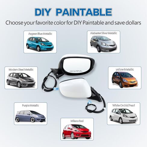 Left Driver side Mirror compatible with 2009 2010 2011 2012 2013 2014 Honda fit with Manual Folding power glass Non-Heated can be DIY Paintable Replace# 76208-TK6-305, 76208TK6305(3 Pins) in Saudi Arabia