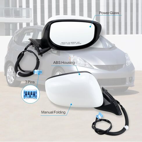 Left Driver side Mirror compatible with 2009 2010 2011 2012 2013 2014 Honda fit with Manual Folding power glass Non-Heated can be DIY Paintable Replace# 76208-TK6-305, 76208TK6305(3 Pins) in Saudi Arabia
