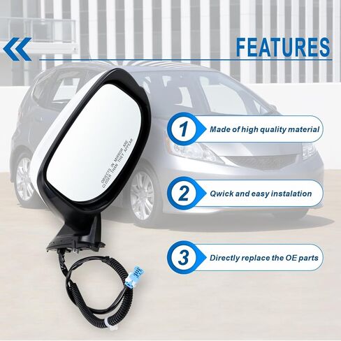 Left Driver side Mirror compatible with 2009 2010 2011 2012 2013 2014 Honda fit with Manual Folding power glass Non-Heated can be DIY Paintable Replace# 76208-TK6-305, 76208TK6305(3 Pins) in Saudi Arabia