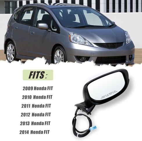 Left Driver side Mirror compatible with 2009 2010 2011 2012 2013 2014 Honda fit with Manual Folding power glass Non-Heated can be DIY Paintable Replace# 76208-TK6-305, 76208TK6305(3 Pins) in Saudi Arabia