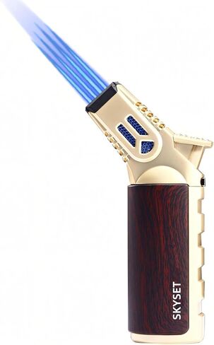 Torch Lighter, Metal Butane Gas Lighter, Lockable,4 Ignition Holes, Multifunctional Cooking Torch, Windproof Adjustable Flame Size, no Butane (03# Gold) in Saudi Arabia