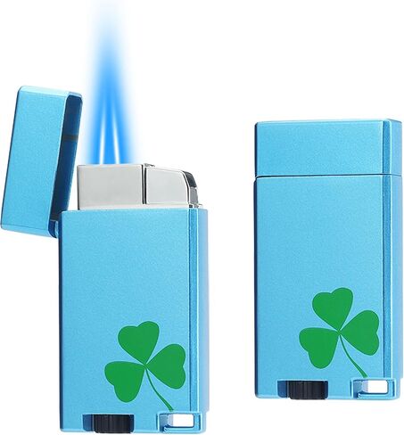 Clover Refillable Butane Torch Lighter with Keyhole and Visible Window, 2 Pack All Metal Double Flame Jet Lighter, Lucky Blessing Gift for Men and Women, Without Gas (Champagne Gold) in Saudi Arabia