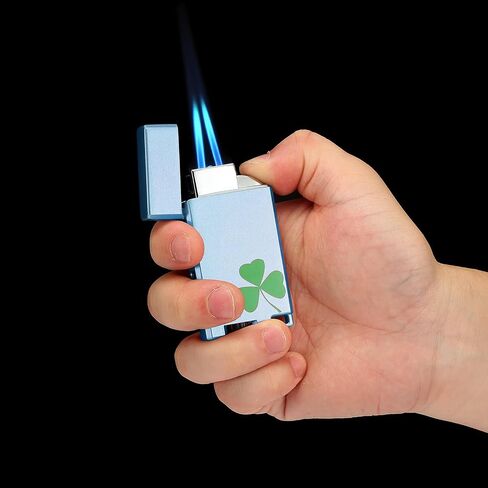 Clover Refillable Butane Torch Lighter with Keyhole and Visible Window, 2 Pack All Metal Double Flame Jet Lighter, Lucky Blessing Gift for Men and Women, Without Gas (Champagne Gold) in Saudi Arabia