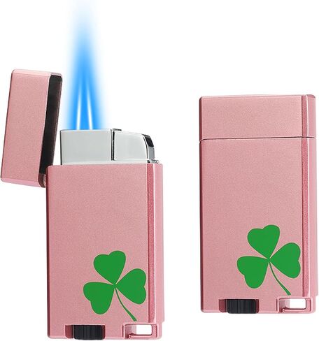Clover Refillable Butane Torch Lighter with Keyhole and Visible Window, 2 Pack All Metal Double Flame Jet Lighter, Lucky Blessing Gift for Men and Women, Without Gas (Champagne Gold) in Saudi Arabia