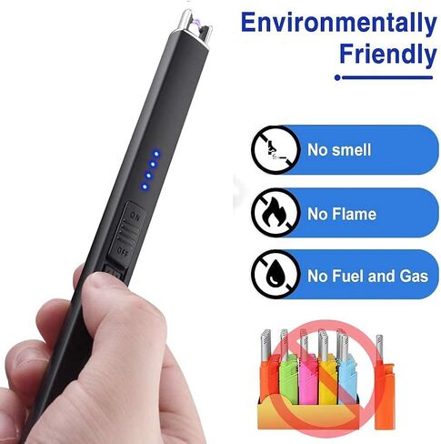Electric Lighter, Rechargeable Candle Lighter, USB Lighter with Safe Button, Birthday Candles Sparklers, No Fuel Needed, Perfect for Grill Kitchen BBQ Camping (Black) in Saudi Arabia