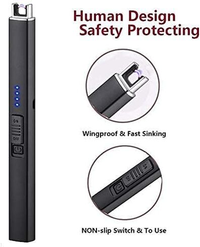 Electric Lighter, Rechargeable Candle Lighter, USB Lighter with Safe Button, Birthday Candles Sparklers, No Fuel Needed, Perfect for Grill Kitchen BBQ Camping (Black) in Saudi Arabia