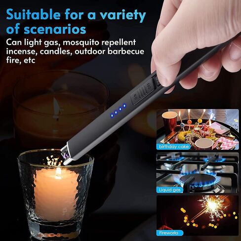 Electric Lighter, Rechargeable Candle Lighter, USB Lighter with Safe Button, Birthday Candles Sparklers, No Fuel Needed, Perfect for Grill Kitchen BBQ Camping (Black) in Saudi Arabia