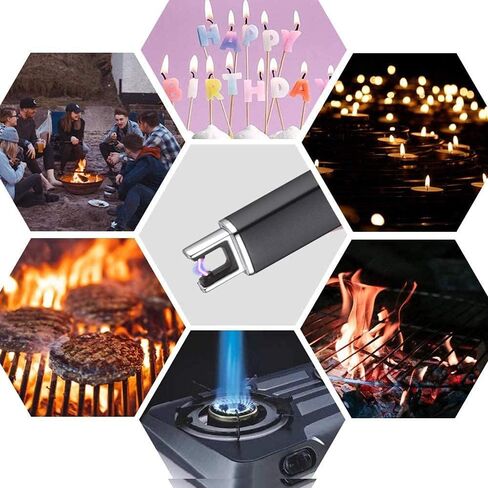 Electric Lighter, Rechargeable Candle Lighter, USB Lighter with Safe Button, Birthday Candles Sparklers, No Fuel Needed, Perfect for Grill Kitchen BBQ Camping (Black) in Saudi Arabia