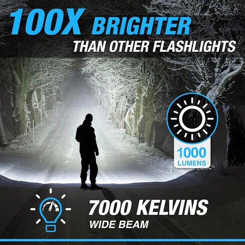 Bell+Howell Taclight Max Deluxe 1000 Lumens, 7,000K Cree LED - 10 Hours Power Handheld Flashlight, 5 Modes, Rechargeable, Water/Shatter Resistant Tactical and Camping Flash Light in Kuwait