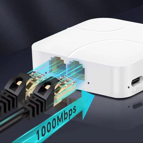 موزع إيثرنت من 1 إلى 4 سرعة عالية 1000 ميجابت في الثانية، موزع جيجابت إيثرنت، مقسم LAN مع كابل طاقة USB، مقسم RJ45 لكابل Cat5/5e/6/7/8 [4 أجهزة متصلة بالشبكة في وقت واحد] in Kuwait