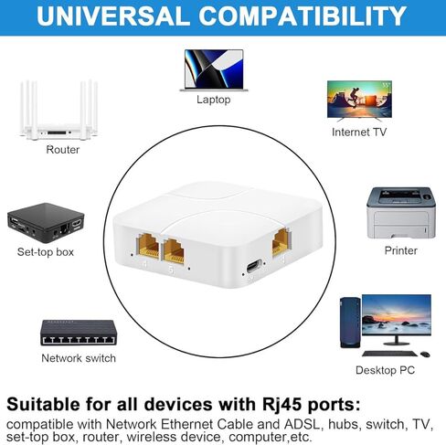 موزع إيثرنت من 1 إلى 4 سرعة عالية 1000 ميجابت في الثانية، موزع جيجابت إيثرنت، مقسم LAN مع كابل طاقة USB، مقسم RJ45 لكابل Cat5/5e/6/7/8 [4 أجهزة متصلة بالشبكة في وقت واحد] in Kuwait