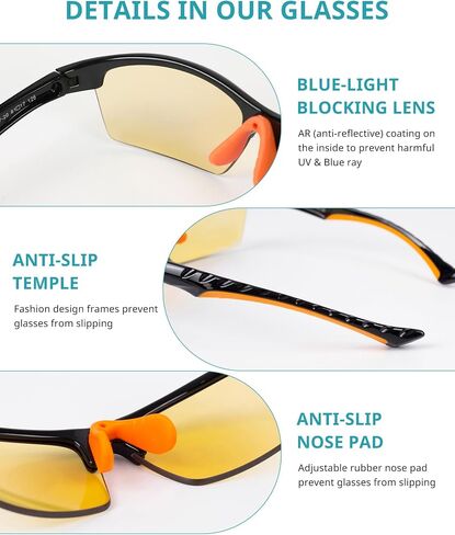 Blue Light Glasses for Men Women, Blue Light Blocking, UV Protection, Blue Ray Screen Filter, Anti Glare Coating, Anti Fatigue Eyestrain, Reading Gaming Computer TV Phone, Orange in Saudi Arabia