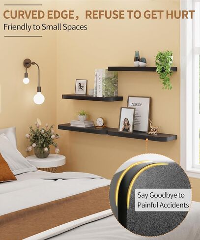 Gronda Black Floating Shelves for Wall, 24 Inch Wall Mounted Wood Shelf Set of 2, Modern Home Decor Storage Large Shelf Long Heavy Duty for Bathroom, Bedroom, Kitchen, Office, Living Room in Saudi Arabia