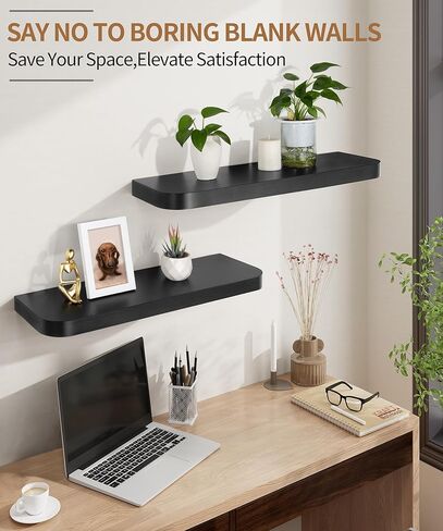 Gronda Black Floating Shelves for Wall, 24 Inch Wall Mounted Wood Shelf Set of 2, Modern Home Decor Storage Large Shelf Long Heavy Duty for Bathroom, Bedroom, Kitchen, Office, Living Room in Saudi Arabia