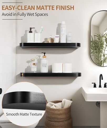 Gronda Black Floating Shelves for Wall, 24 Inch Wall Mounted Wood Shelf Set of 2, Modern Home Decor Storage Large Shelf Long Heavy Duty for Bathroom, Bedroom, Kitchen, Office, Living Room in Saudi Arabia