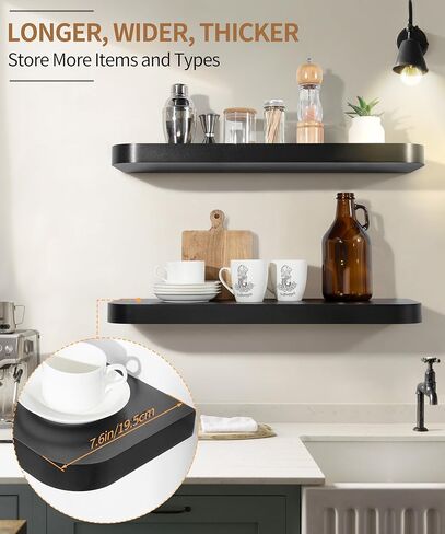 Gronda Black Floating Shelves for Wall, 24 Inch Wall Mounted Wood Shelf Set of 2, Modern Home Decor Storage Large Shelf Long Heavy Duty for Bathroom, Bedroom, Kitchen, Office, Living Room in Saudi Arabia