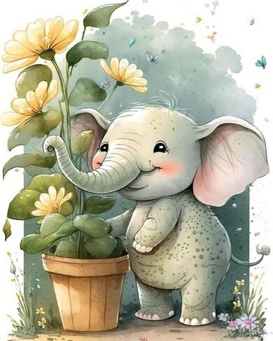 eniref Paint by Numbers Kit for Adults Canvas,Cute Elephant Easy DIY Paint by Number for Adults Beginners,Animals Acrylic Paint Painting Art Perfect for Gifts and Home Decor 16X20 Inch in Kuwait