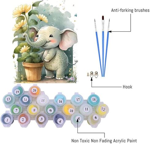 eniref Paint by Numbers Kit for Adults Canvas,Cute Elephant Easy DIY Paint by Number for Adults Beginners,Animals Acrylic Paint Painting Art Perfect for Gifts and Home Decor 16X20 Inch in Kuwait