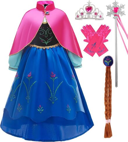 Princess Anna Dress for Girls Costume Kids Outfit with Crown Wand Wig Necklace Bracelet Earring 3-10Y in Saudi Arabia