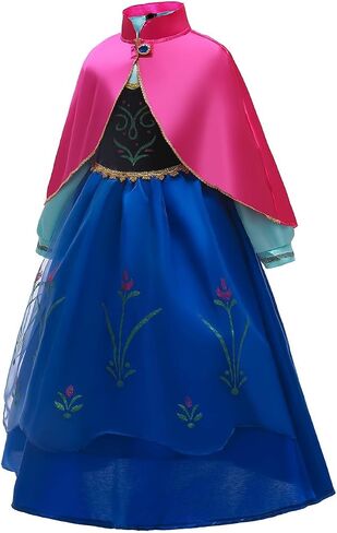 Princess Anna Dress for Girls Costume Kids Outfit with Crown Wand Wig Necklace Bracelet Earring 3-10Y in Saudi Arabia
