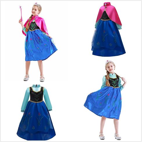 Princess Anna Dress for Girls Costume Kids Outfit with Crown Wand Wig Necklace Bracelet Earring 3-10Y in Saudi Arabia