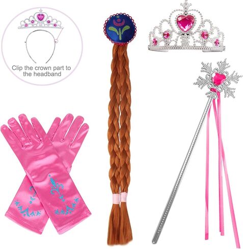 Princess Anna Dress for Girls Costume Kids Outfit with Crown Wand Wig Necklace Bracelet Earring 3-10Y in Saudi Arabia