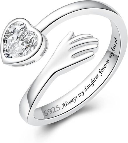925 Sterling Silver Hug Ring for Women Teen Girls I Love You Gifts for Her 12 Birthstones CZ Adjustable Ring Jewelry Mothers Day Birthday Holiday Gifts in Saudi Arabia