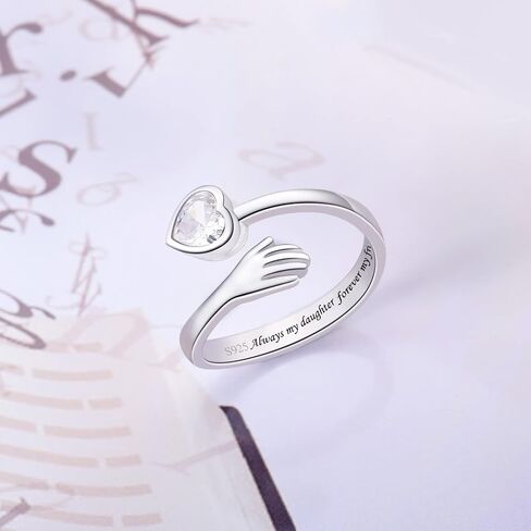 925 Sterling Silver Hug Ring for Women Teen Girls I Love You Gifts for Her 12 Birthstones CZ Adjustable Ring Jewelry Mothers Day Birthday Holiday Gifts in Saudi Arabia