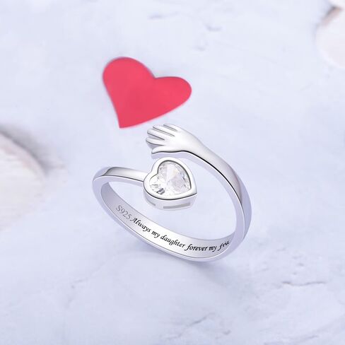 925 Sterling Silver Hug Ring for Women Teen Girls I Love You Gifts for Her 12 Birthstones CZ Adjustable Ring Jewelry Mothers Day Birthday Holiday Gifts in Saudi Arabia