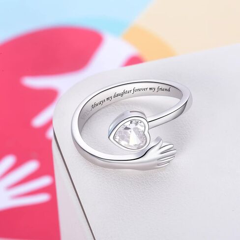 925 Sterling Silver Hug Ring for Women Teen Girls I Love You Gifts for Her 12 Birthstones CZ Adjustable Ring Jewelry Mothers Day Birthday Holiday Gifts in Saudi Arabia