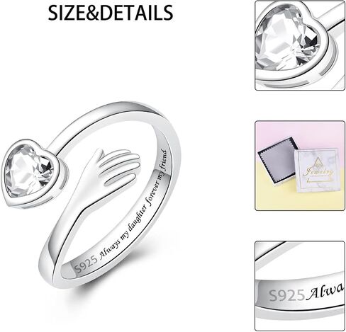 925 Sterling Silver Hug Ring for Women Teen Girls I Love You Gifts for Her 12 Birthstones CZ Adjustable Ring Jewelry Mothers Day Birthday Holiday Gifts in Saudi Arabia