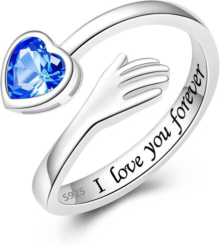 925 Sterling Silver Hug Ring for Women Teen Girls I Love You Gifts for Her 12 Birthstones CZ Adjustable Ring Jewelry Mothers Day Birthday Holiday Gifts in Saudi Arabia