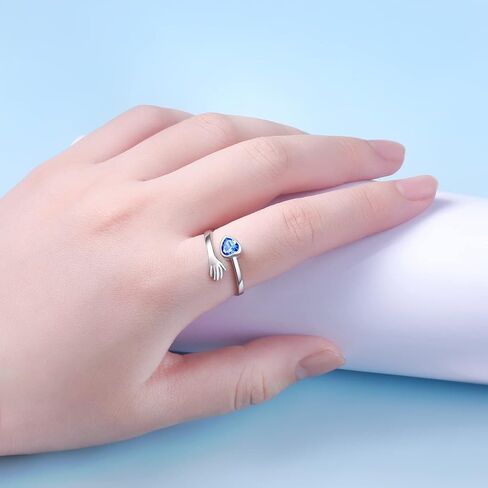 925 Sterling Silver Hug Ring for Women Teen Girls I Love You Gifts for Her 12 Birthstones CZ Adjustable Ring Jewelry Mothers Day Birthday Holiday Gifts in Saudi Arabia