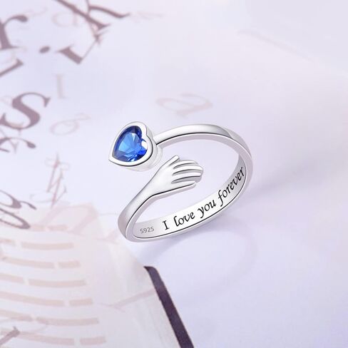925 Sterling Silver Hug Ring for Women Teen Girls I Love You Gifts for Her 12 Birthstones CZ Adjustable Ring Jewelry Mothers Day Birthday Holiday Gifts in Saudi Arabia