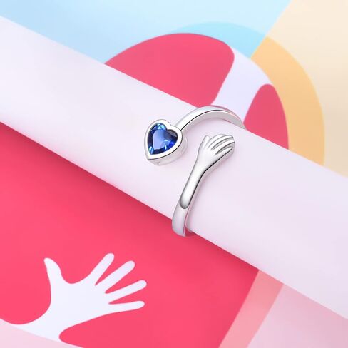 925 Sterling Silver Hug Ring for Women Teen Girls I Love You Gifts for Her 12 Birthstones CZ Adjustable Ring Jewelry Mothers Day Birthday Holiday Gifts in Saudi Arabia